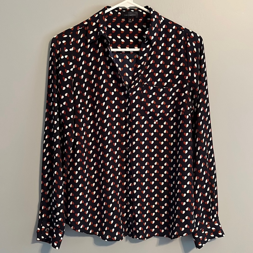The Limited Black Button-Down Shirt with Red and White Heart Print